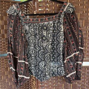 Free People Black and Red Patterned Top